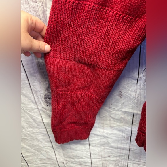 Timberland Red Cable Knit Sweater 100% Cotton Heavy Ribbed Weave Pullover XL - Picture 4 of 7